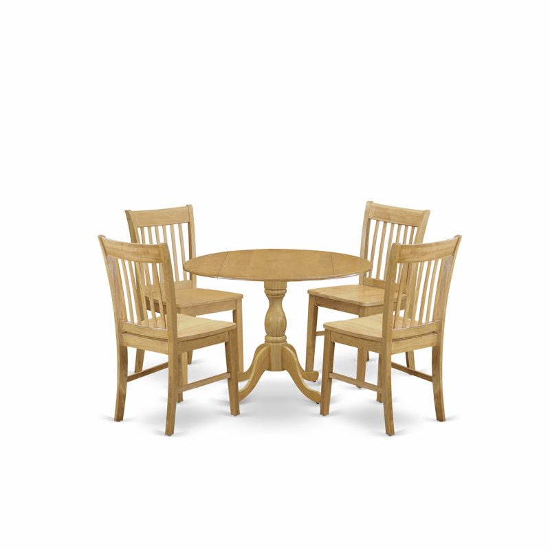 Ensemble de salle à manger 5 pièces - Table de cuisine moderne Mid-Century en chêne et 4 chaises de cuisine en chêne avec dossier à lattes - Finition chêne
