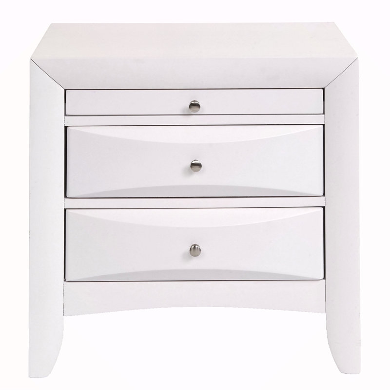 Table de chevet avec 2 tiroirs, Blanc