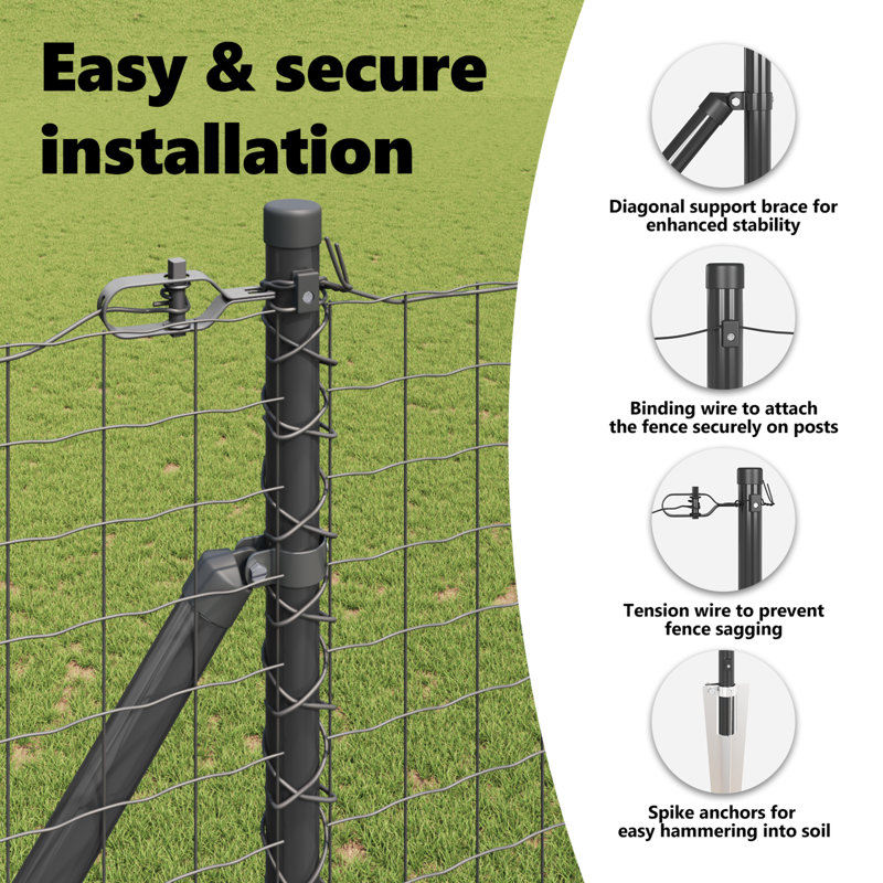 Fence Posts With Spike 13 Pcs Diameter32 Mm Galvanised Steel, 180cm H x 3.2cm W, Grey