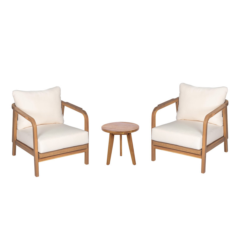 Isla 3-Piece Coastal Outdoor Conversation Set With Woven Club Chairs And Acacia Wood Side Table, Teak