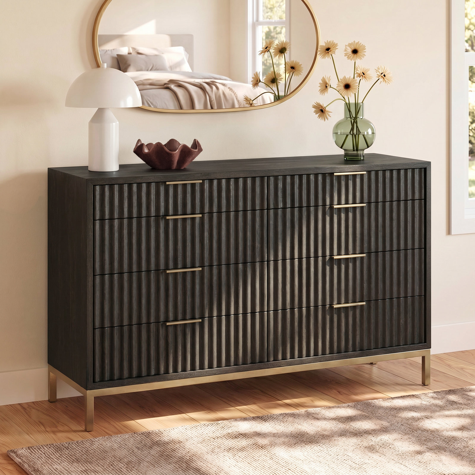 Elyza 62" Mahogany Double Dresser, Black