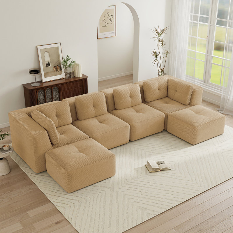 153" Modern U-Shaped Modular Sectional Sofa, Camel