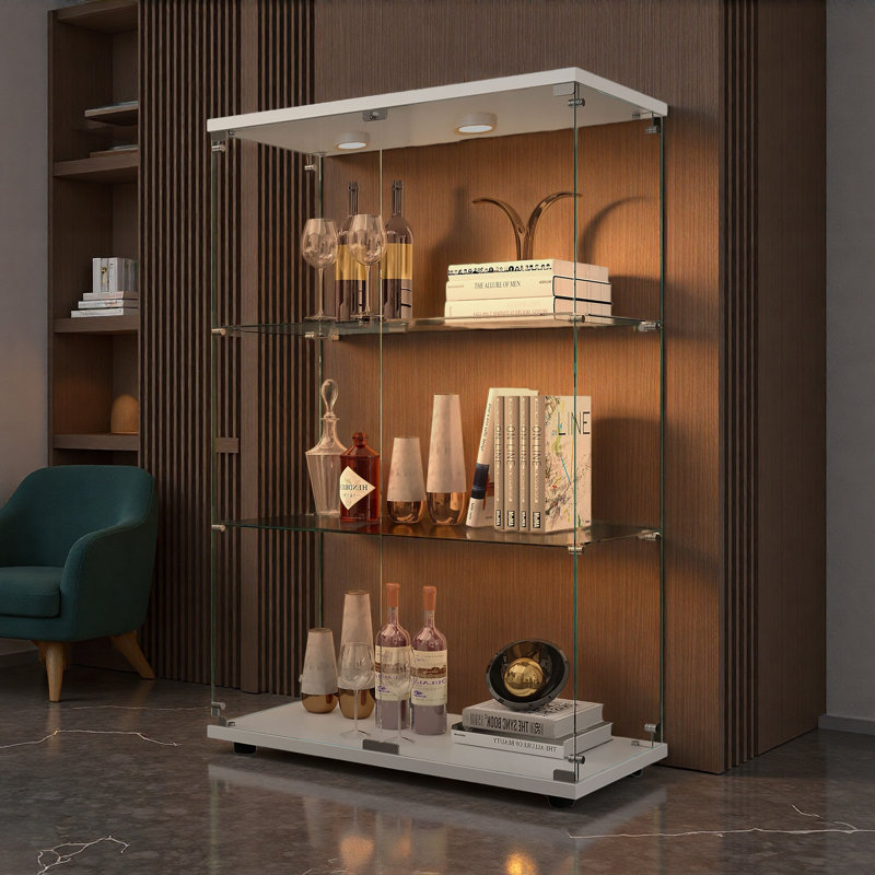 Reinforced Modern Tempered Glass Display Cabinet,Wine Cabinet,Storage Cabinet,File Cabinet,With Battery-Powered Paipai Light,Adjustable Floor Feet,Suitable For Uneven Ground,Can Be Placed Anywhere