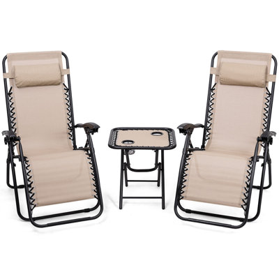 Rowell Zero Gravity Reclining Sun Lounger Set with Table by Arlmont & Co.