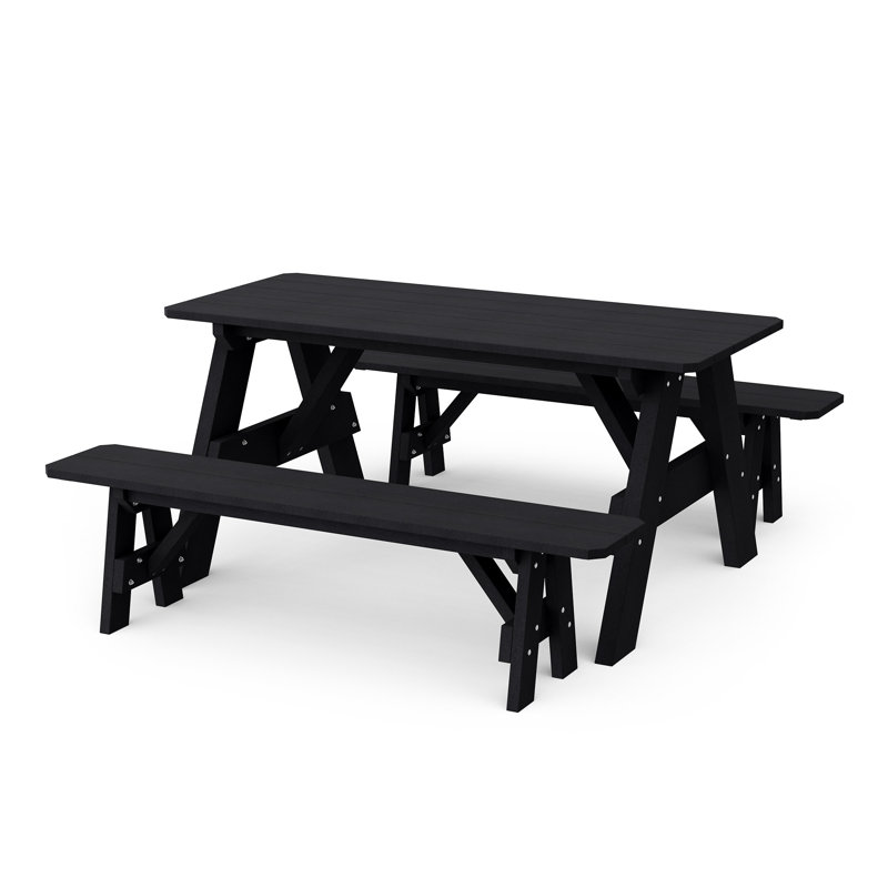 Heritage 72" Picnic Table With Detached Benches, Black