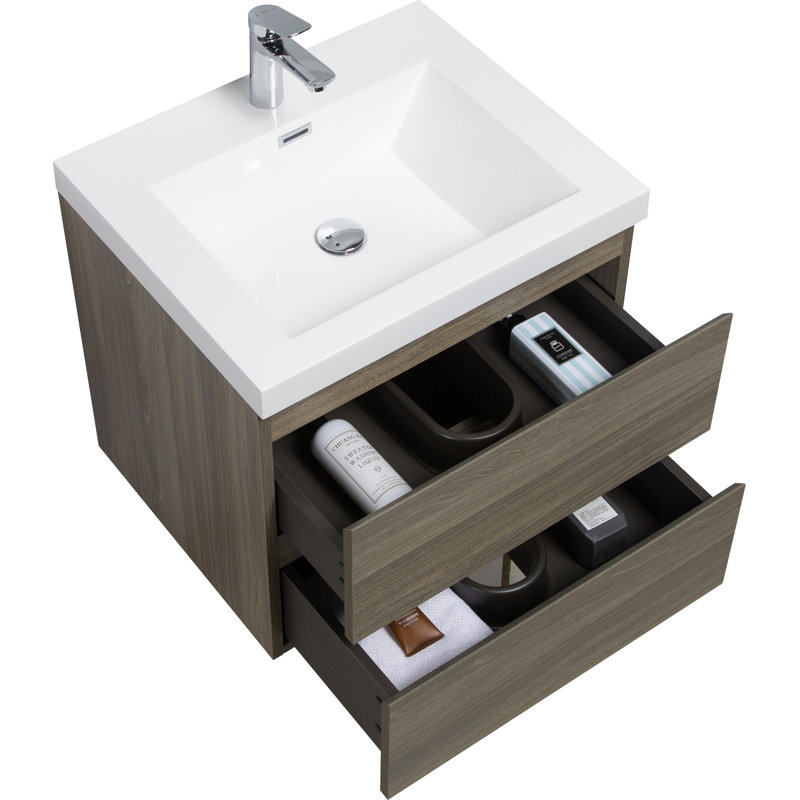 Meuble-lavabo flottant avec lavabo, Gris, 24"