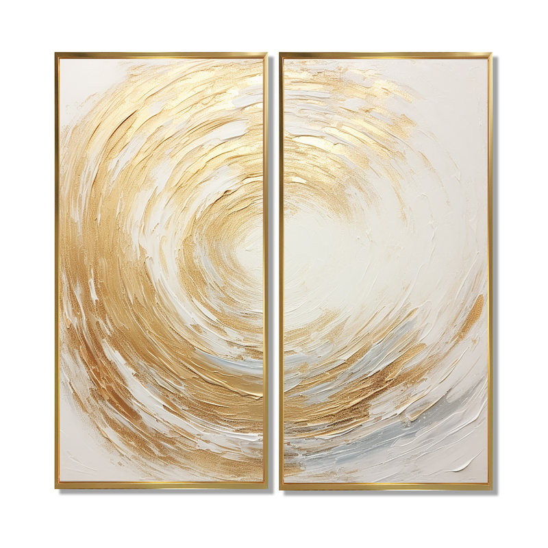 Vortex doré doux et doré - Impressions d'art modernes dorées sur toile, 40" H x 40" W, Floater Framed Print without Mat, Gold