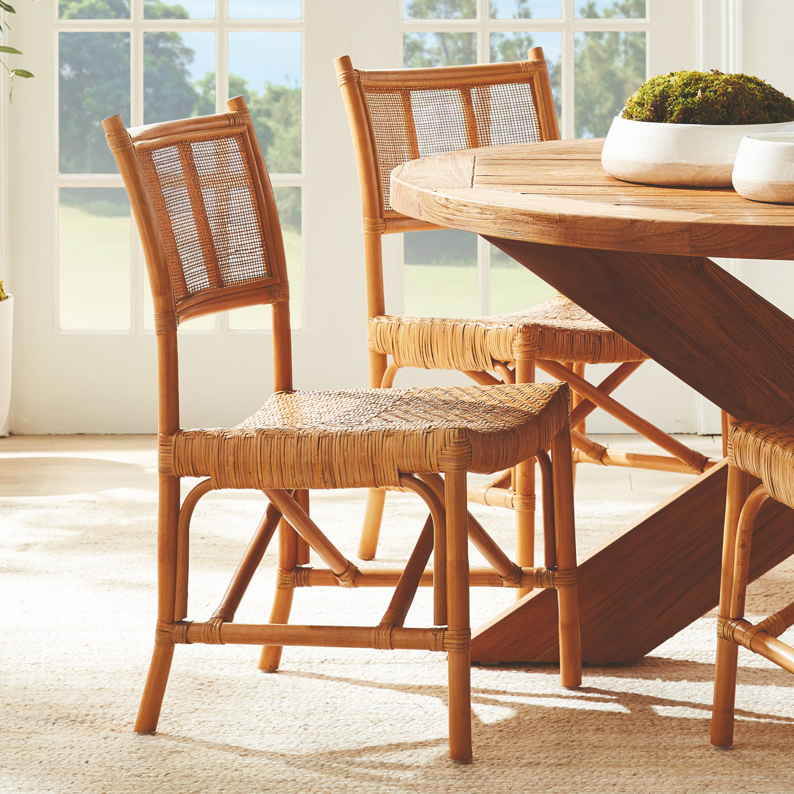 Granillo Natural Palm Rattan and Cane Streamlined Dining Chair