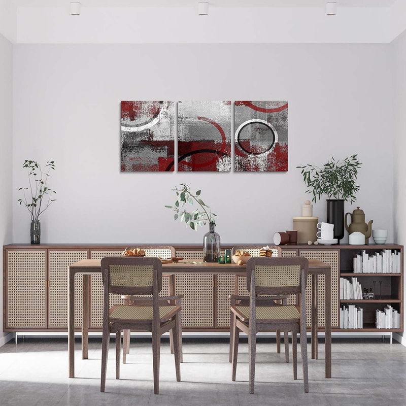 3 Piece Wrapped Canvas Wall Art, Red