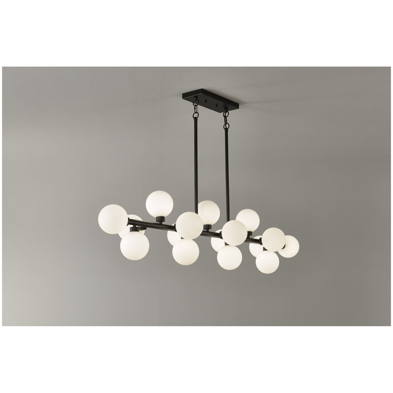 Luminaire suspendu avec abat-jour en verre opale, luminaire suspendu de style campagnard moderne 16 lumières au-dessus de la table, pour la salle à manger, îlot de cuisine - AMPOULES NON INCLUSES - noir mat + opale