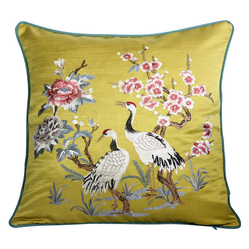 Embroidered Satin Reversible Pillow Cover, 18" x 18", Gold
