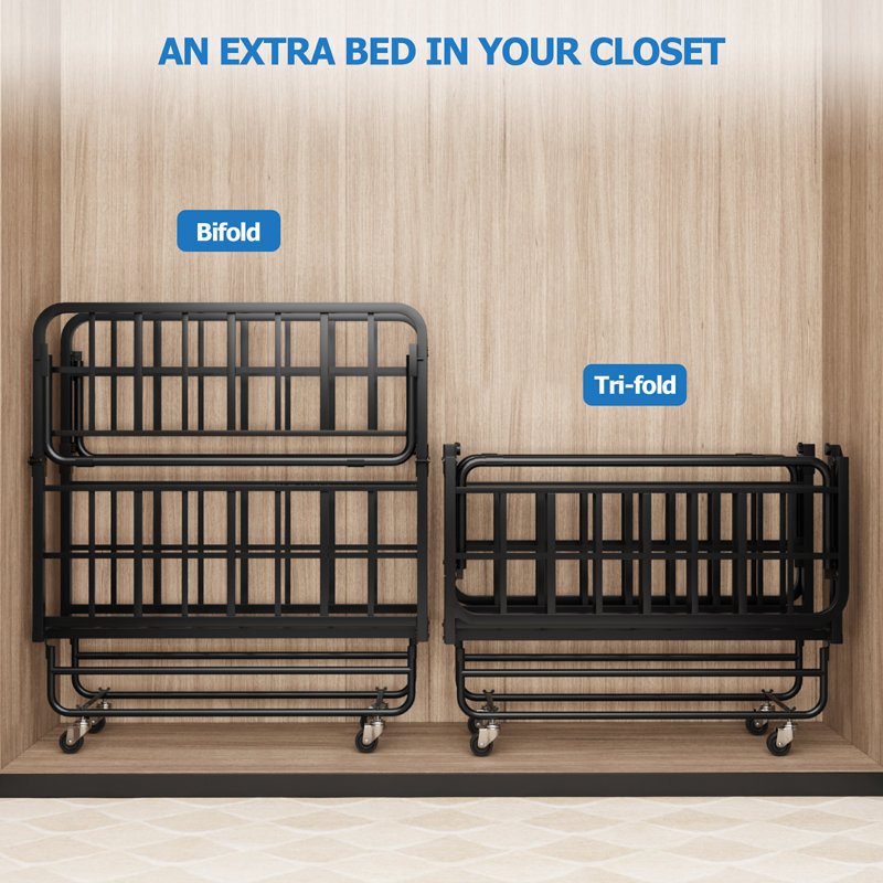  Twin Folding Bed with Mattress for Adults, Sturdy Metal Frame with CertiPUR-US Certified 4" Memory Foam Mattress & Bamboo Rayon Cover, Rollaway Bed - 75" x 38", Black