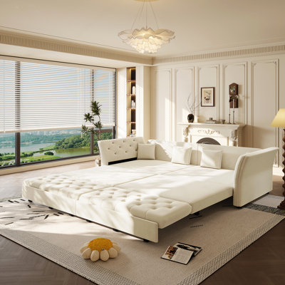 Canapé-lit coulissant surdimensionné de 100 pouces avec capitonnage en tissu fait à la main et conception convertible multifonctionnelle pour le salon ou la chambre à coucher.