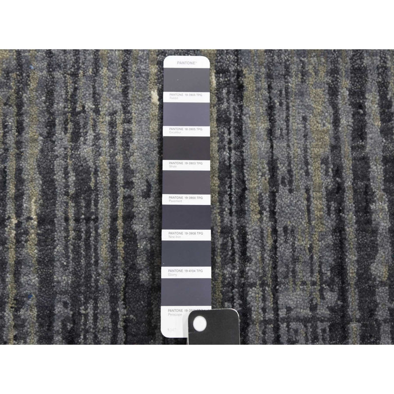 Tapis de couloir moderne en laine noué à la main 2 pi 6 po x 8 pi gris et noir 40A78F85CA7F4B1BB3EB07777962F067