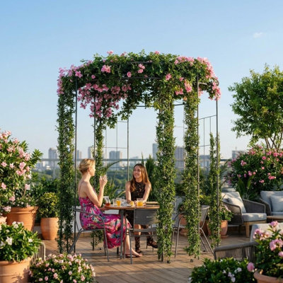 Pergola de jardin en métal noir - Arche de treillis d'extérieur en forme de cage à oiseaux de 270 cm pour plantes grimpantes, roses et vignes - Décoration de mariage, de patio et de jardin