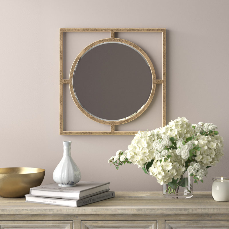 Arnisha Round Gold Iron 18" Floating Frame Mirror