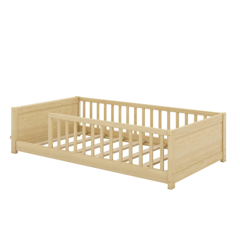 Lit de plancher avec clôture et garde-corps, Naturel