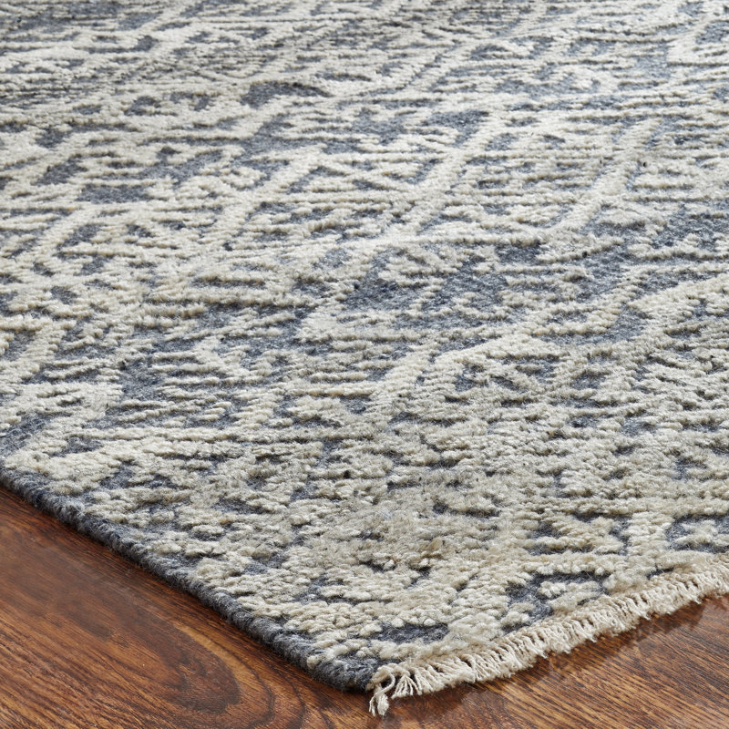 Wool Geometric Area Rug in Blue, Rectangle 10' x 14'