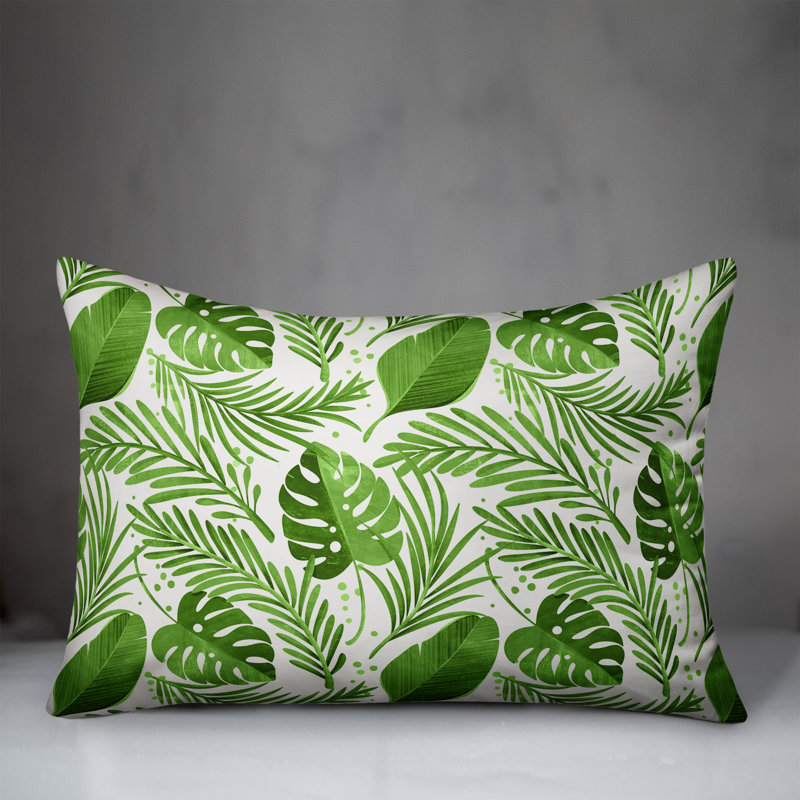  Coussin lombaire intérieur / extérieur Coastal Leaves, Blanc / Vert, Pas de bourre