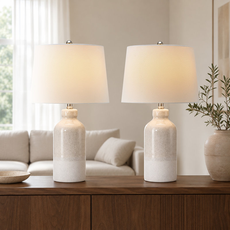 Lampes de table 22,5 po à 3 voies en céramique avec abat-jour blanc