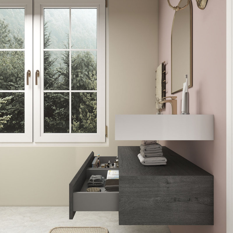 Alysa 48" Wall-Mounted Single Bathroom Vanity Set, Smoke Oak