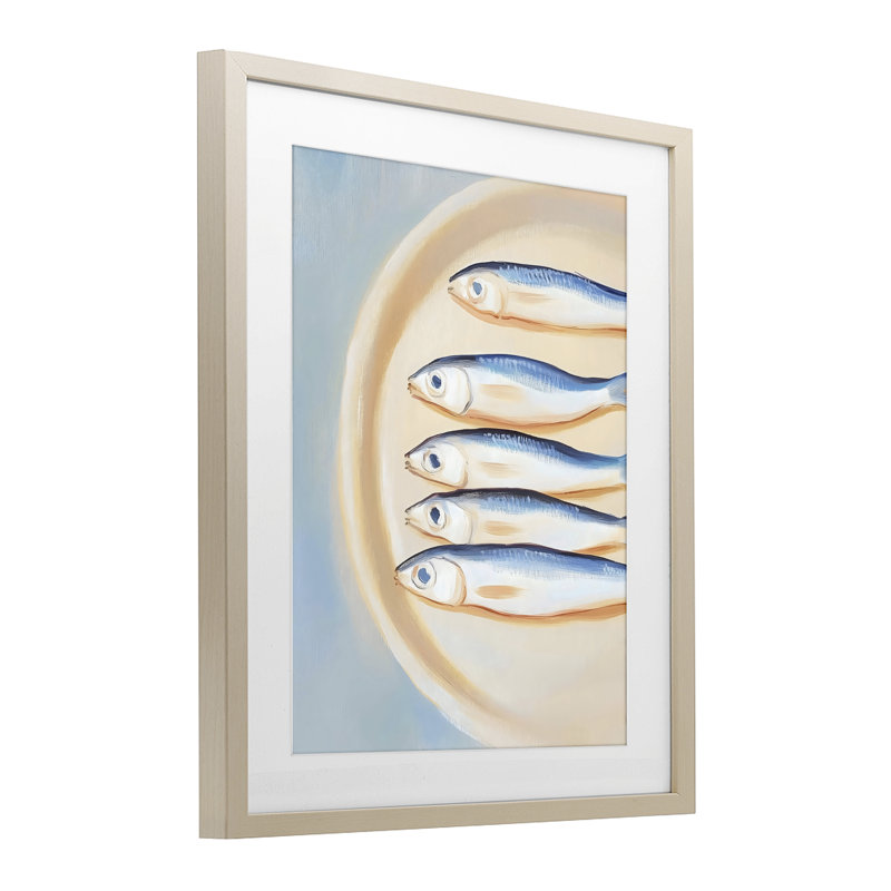 Assiette de sardines, impression sous verre encadrée, design par The Prints Vibe, 16 x 13, Harvest Pine Under Glass Framed