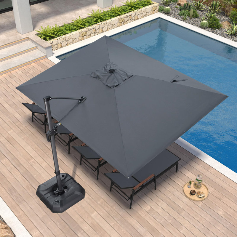 Parasol rectangulaire en porte-à-faux gris 11 pi x 9 pi avec base en croix Yatra, Gris