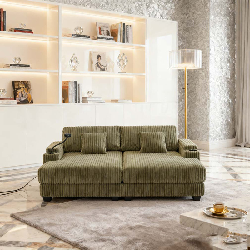 Causeuse modulaire à 2 places sans siège, canapé modulaire Cloud avec assise profonde, Vert