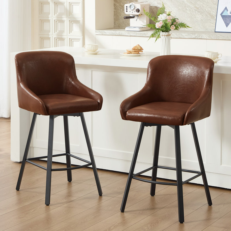 Swivel Counter Stool with Metal Frame, Brown