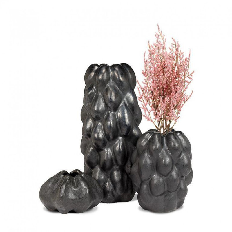 Matte Black Small Knobby Vase, 13.5" H x 5.5" W x 5.5" D
