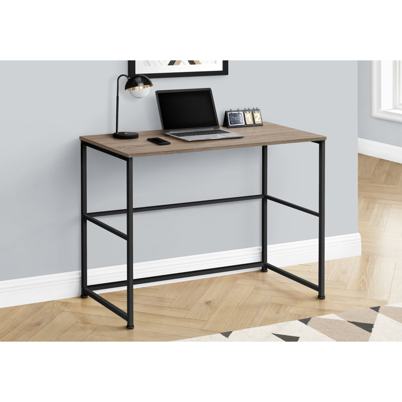 Bureau à domicile 40 po - Surface stratifiée taupe, pieds en métal noir, mobilier d'ordinateur moderne avec rangement, stratifié brun, cadre