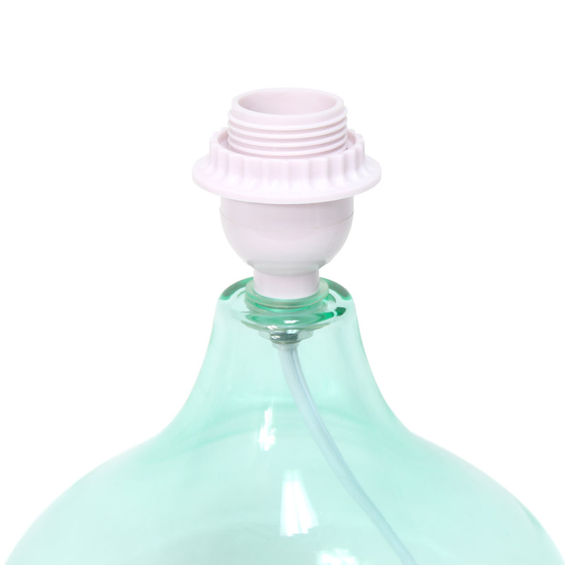 Aqua Glass Gourd Nightstand Lamp with White Barrel Shade