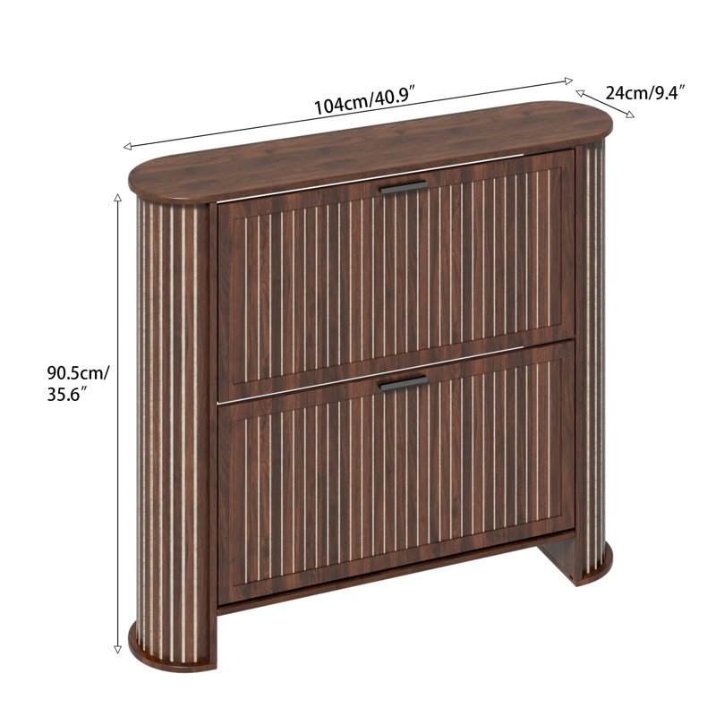 Slim Shoe Storage Cabinet for Entryway, Fluted Shoe Cabinet with 2 Flip Drawers, Hidden Shoe Rack Organizer