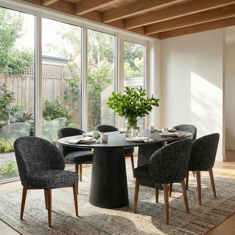 Ensemble de salle à manger extensible de 47 à 83 po avec fauteuils demi-tonneau rembourrés, 7 pièces : table, 6 chaises