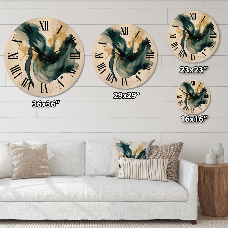 Très grande horloge murale en bois foncé et doré, Grand