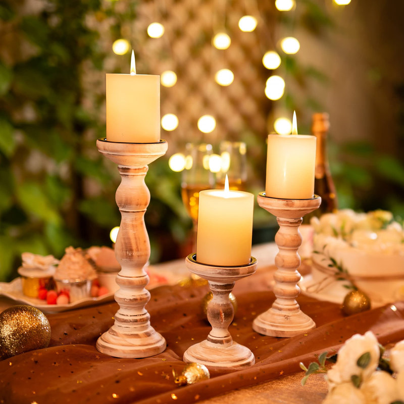 3 Piece Wood Candlestick Set