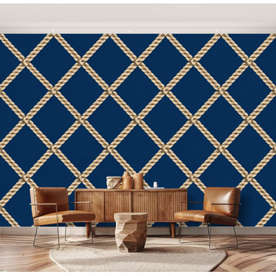 Papier peint adhésif Corde nautique bleu marine océan vieilli à carreaux Diamant marine géométrique Grand papier peint autocollant amovible Papier contact mural pour le salon Chambre à coucher H 69 po x l 96 po