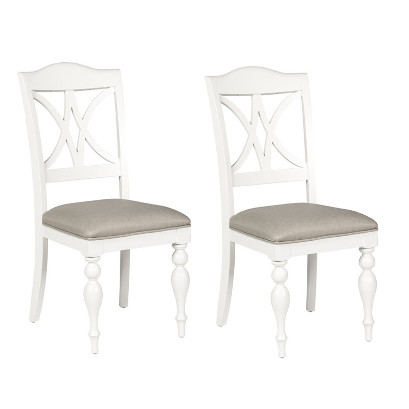 Chaise d'appoint à dossier à lattes avec siège rembourré Alvy, Blanc huître / beige