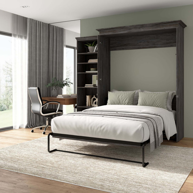 Grand lit escamotable avec rangement Alvaretta, Noyer gris