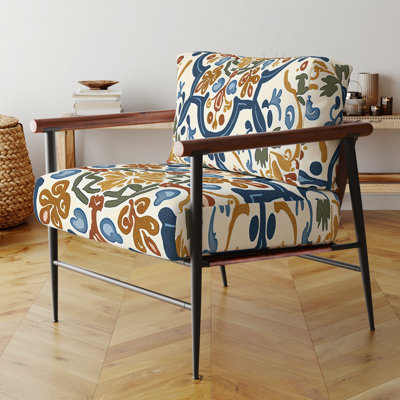 Fauteuil d'appoint en velours de style méditerranéen à motif rétro bleu IV