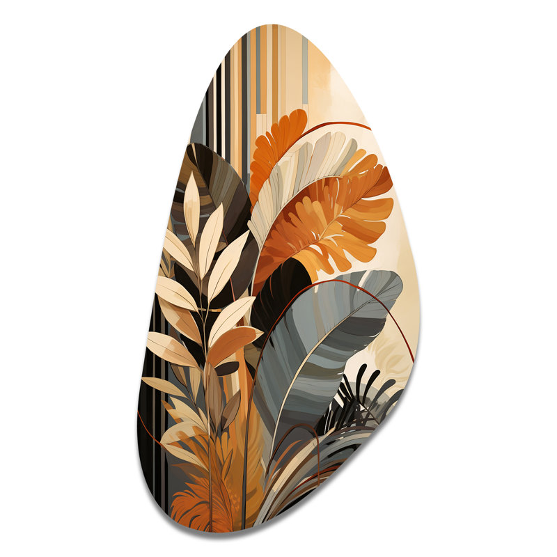 Funky Foliage In Terracotta Tons - Abstract Botanicals Fall Shape Assymterical, art mural en métal, H 31 po x l 17 po