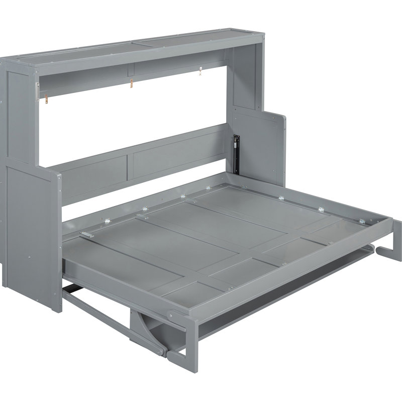 Full Size Bed With Hydraulic Desk, Gray, Space - Saving For Multifunctional Rooms In Flats, Frame, And Mattress Storage, Gray