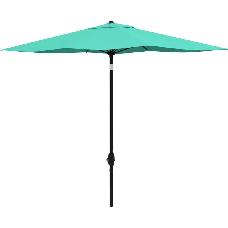 Parasol de patio 6,5 pi x 10 pi, filet de protection, manivelle et inclinaison variable, parasol de table d'extérieur bleu sarcelle de 10 pi, 50+, inclinaison,