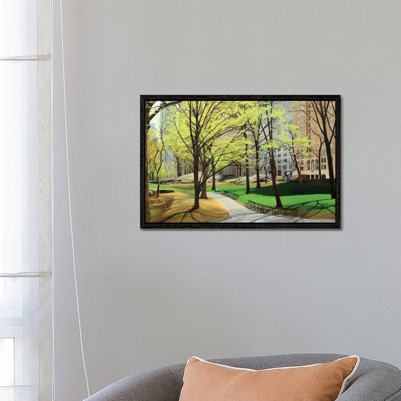 Springtime In Central Park by Nick Savides - Print on Canvas, 66.04 cm H x 45.72 cm W, Black Framed