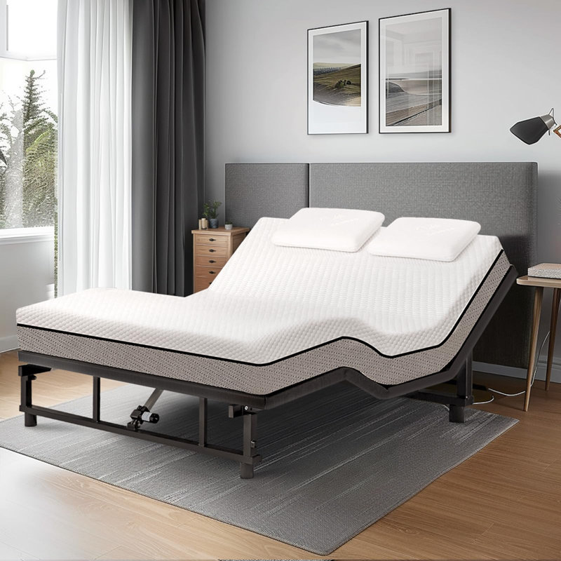 Adjustable Bed Frame with Wireless Remote, Fabric Cover, Quiet Motor, Head and Foot Incline, King