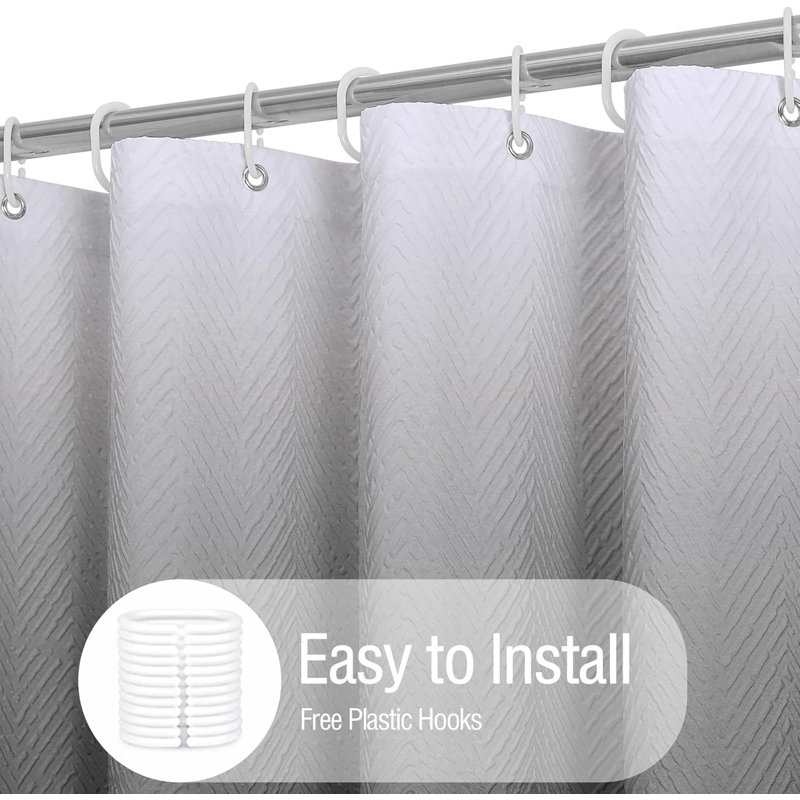 Rideau de douche avec texture à chevrons en relief 3D, tissu de polyester doux pour la décoration de salle de bain de style campagne moderne, comprend des crochets, un design hydrofuge et durable à double couche