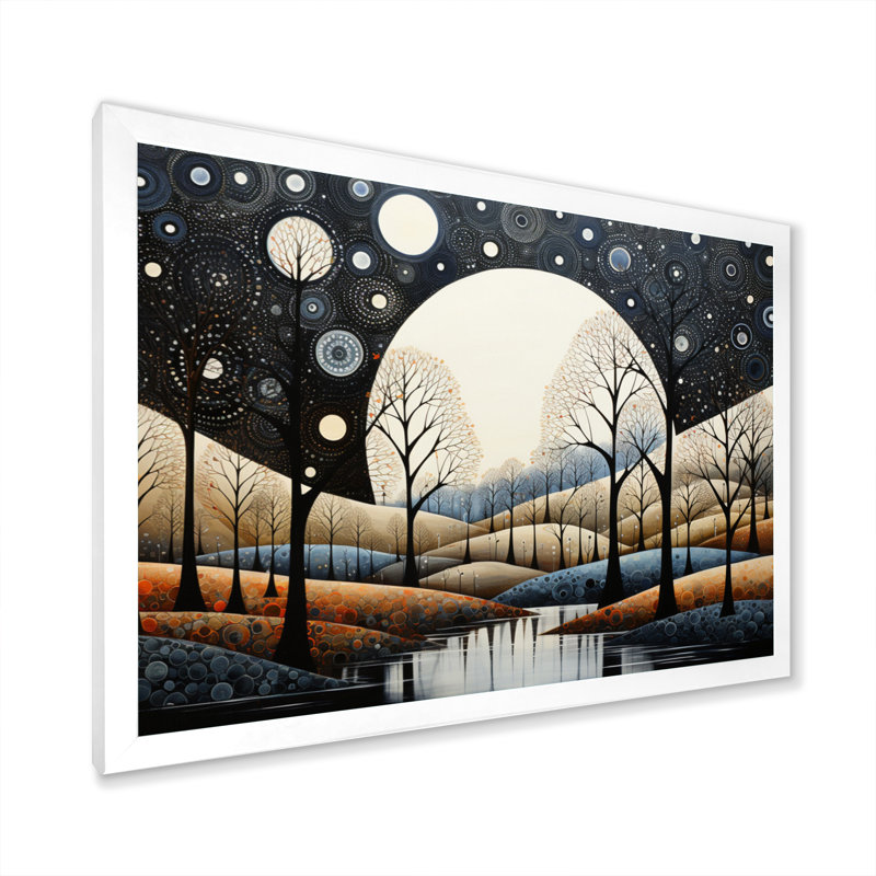 River Bold Symmetry Pointillism, H 34 po x l 44 po x P 1,5 po, Cadre simple blanc