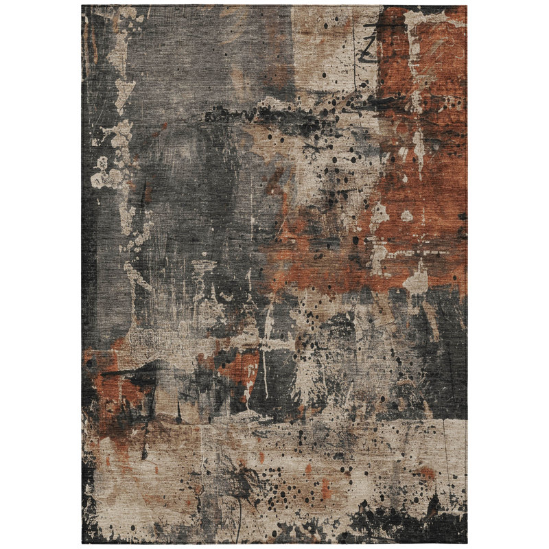 Machine Washable Indoor/Outdoor Xhevrie Taupe Rug, Rectangle 9' x 12'