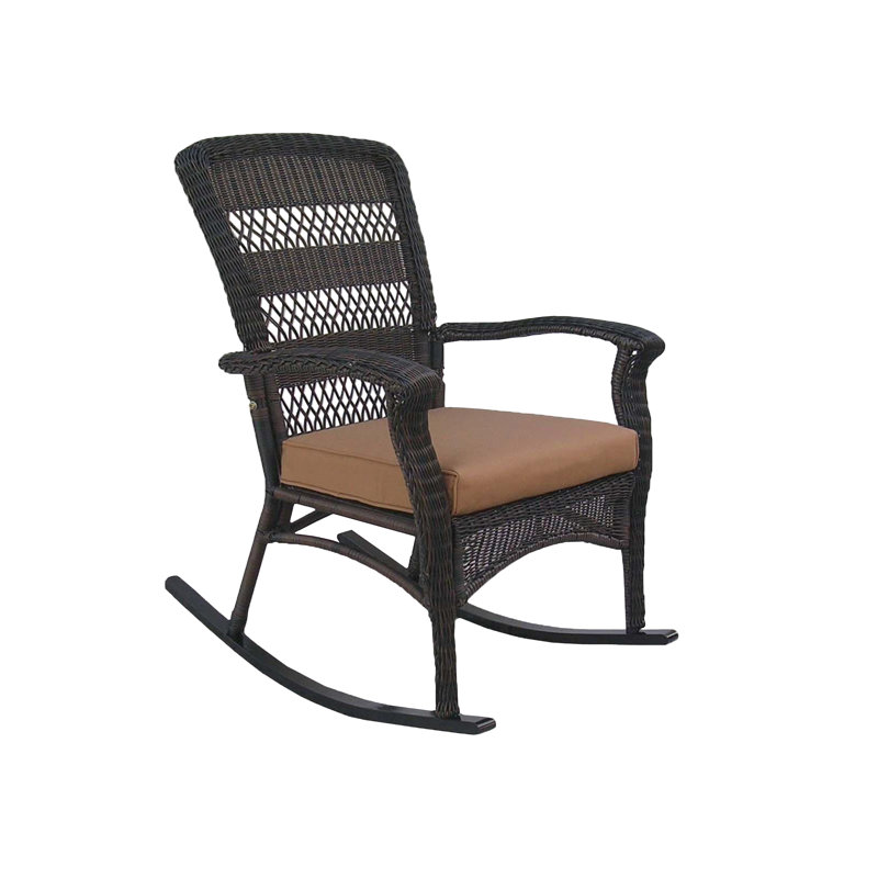 Chaise berçante d'extérieur en métal avec coussins, Brun, Brun