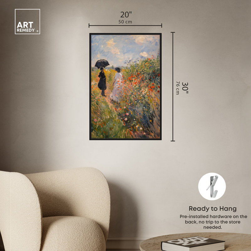 A Stroll through the Flowers, Black Framed, 31" H x 21" W